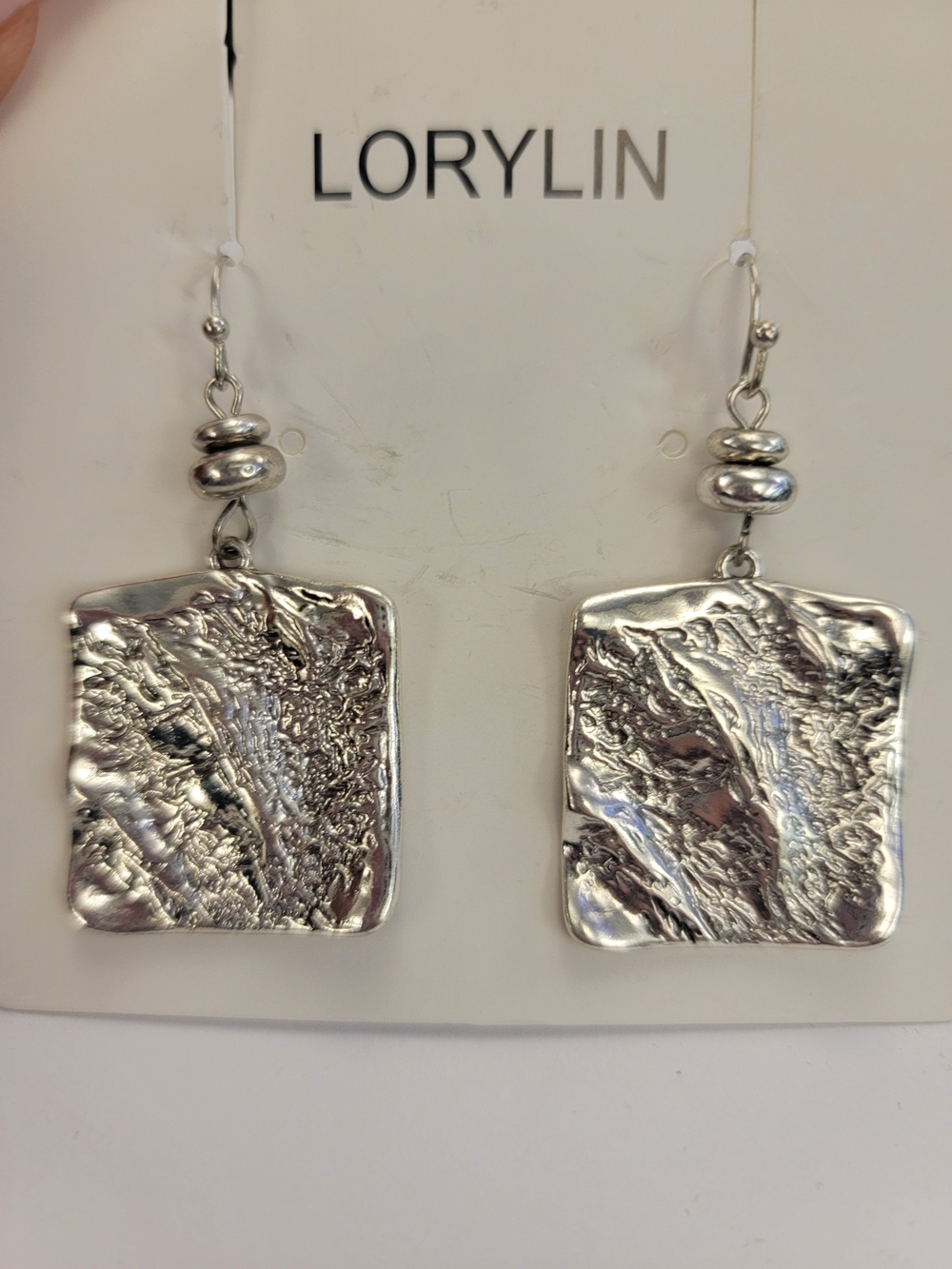 Silver Textured Square Drop Earrings